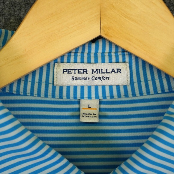 Peter Millar Polo Shirt Mens L Blue Striped Summer Comfort Short Sleeve Stretch - Picture 3 of 12
